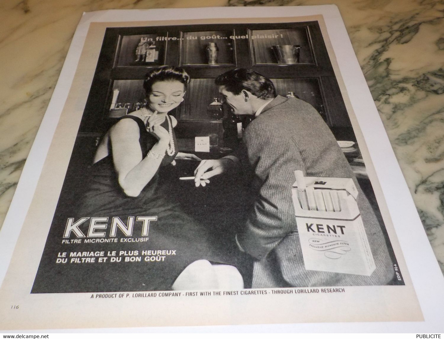 ANCIENNE PUBLICITE CIGARETTE KENT 1965 - Autres & Non Classés