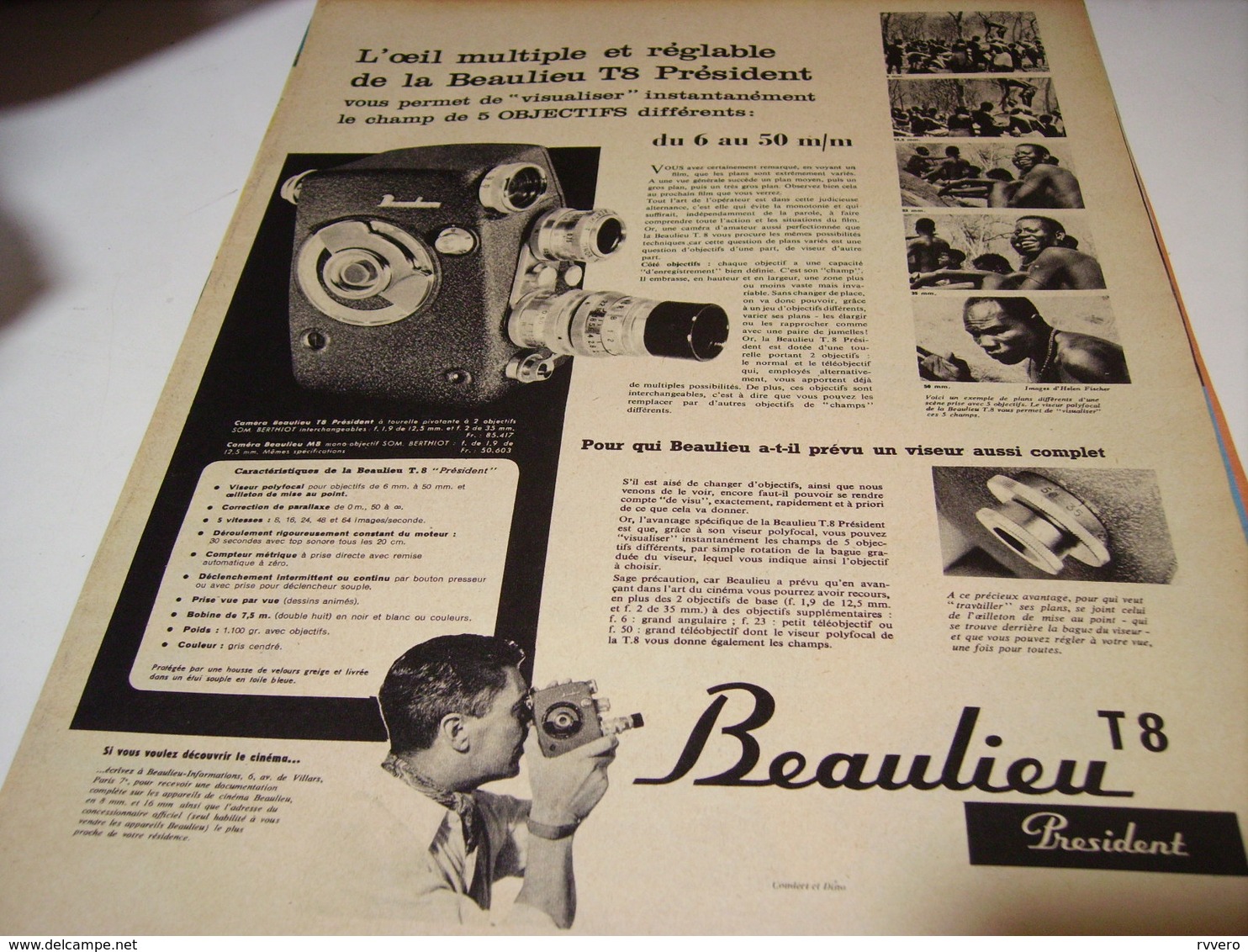 ANCIENNE  PUBLICITE CAMERA T 8 BEAULIEU  1958 - Autres & Non Classés