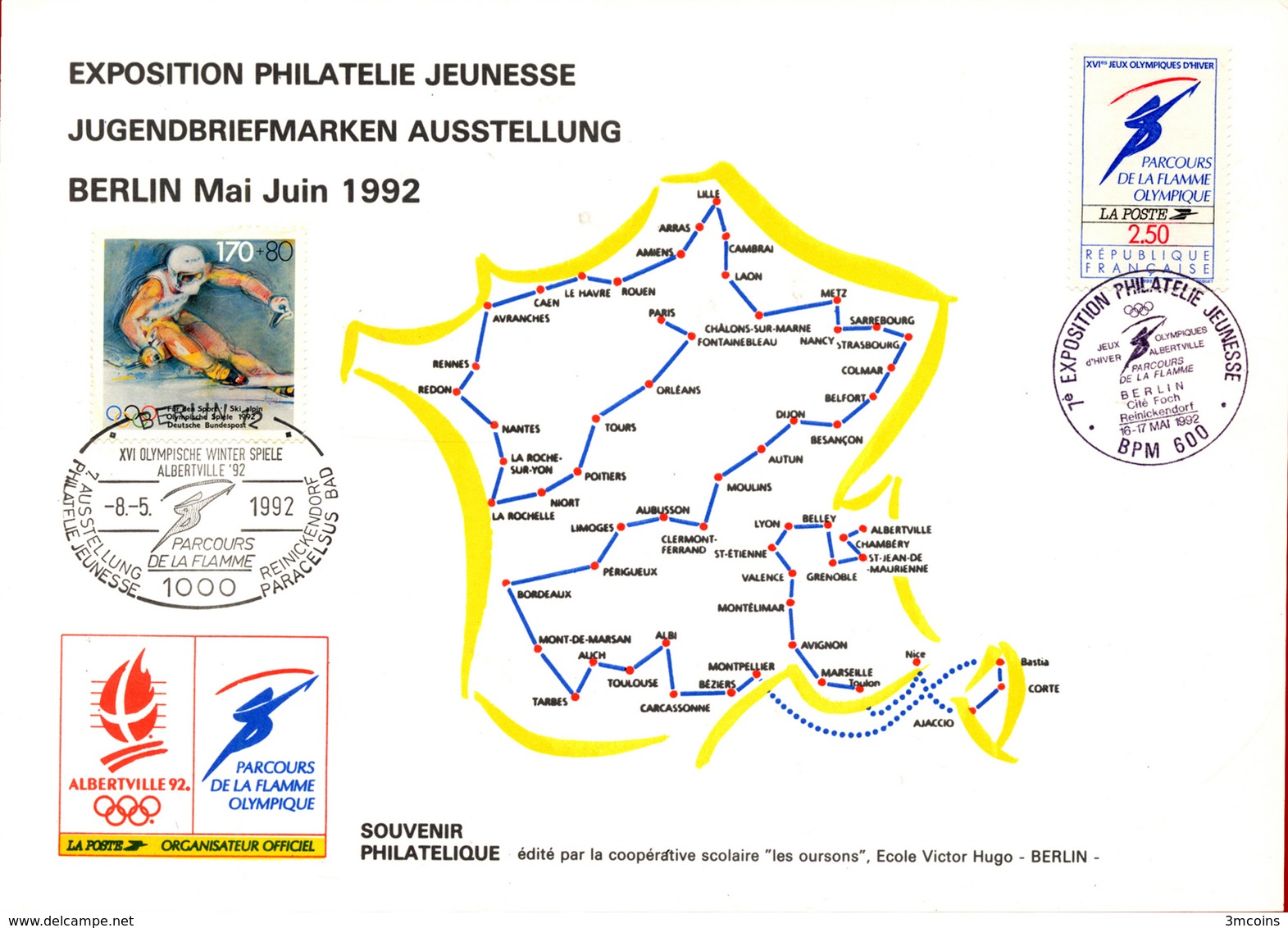 B-36661 Germany 1992. Philatelic Card A5 Size / Albertville Olympics. With 2 Stamps (Germany-France). - Lettres & Documents