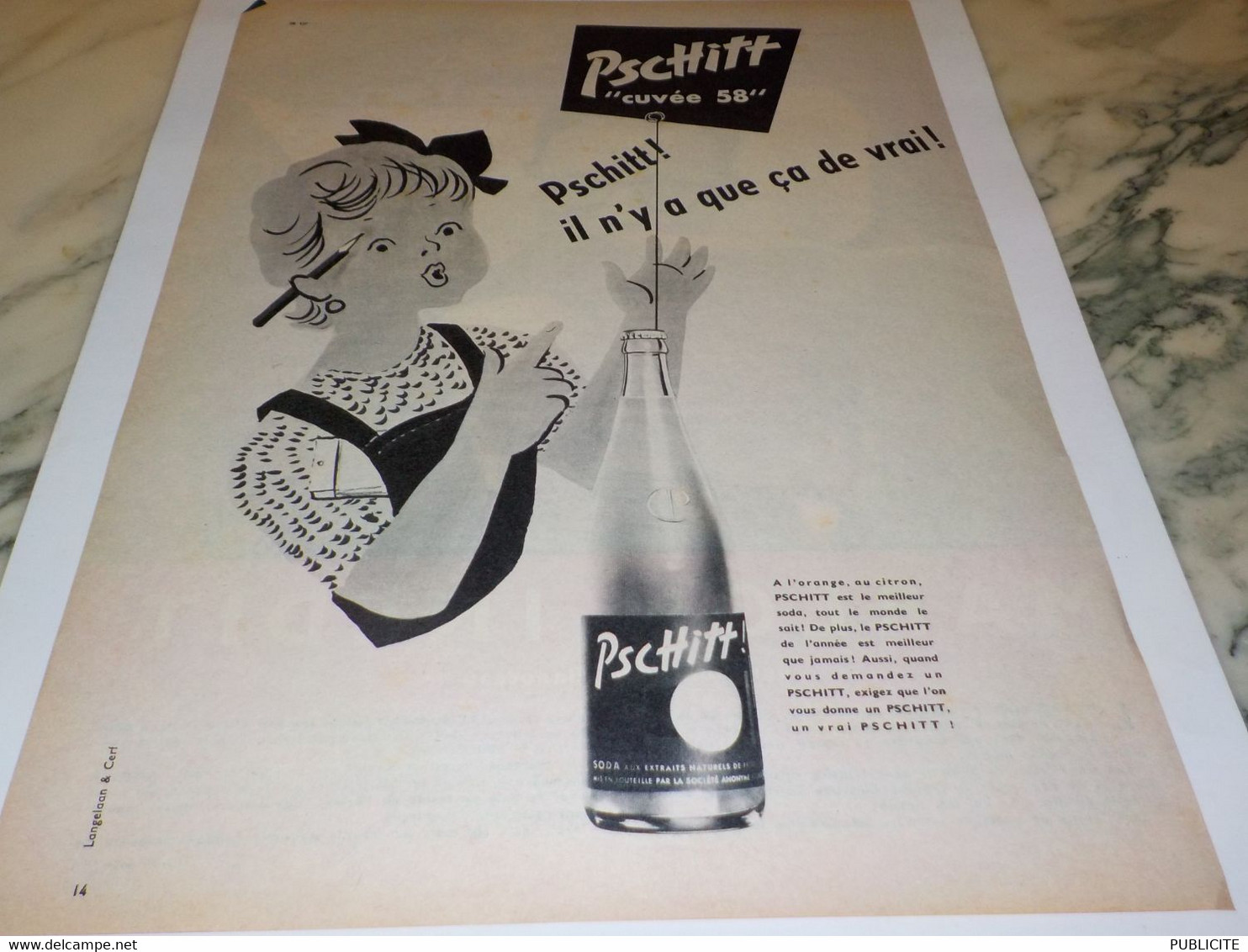 ANCIENNE PUBLICITE LE MEILLEUR SODA  LIMONADE PSCHITT 1958 - Autres & Non Classés