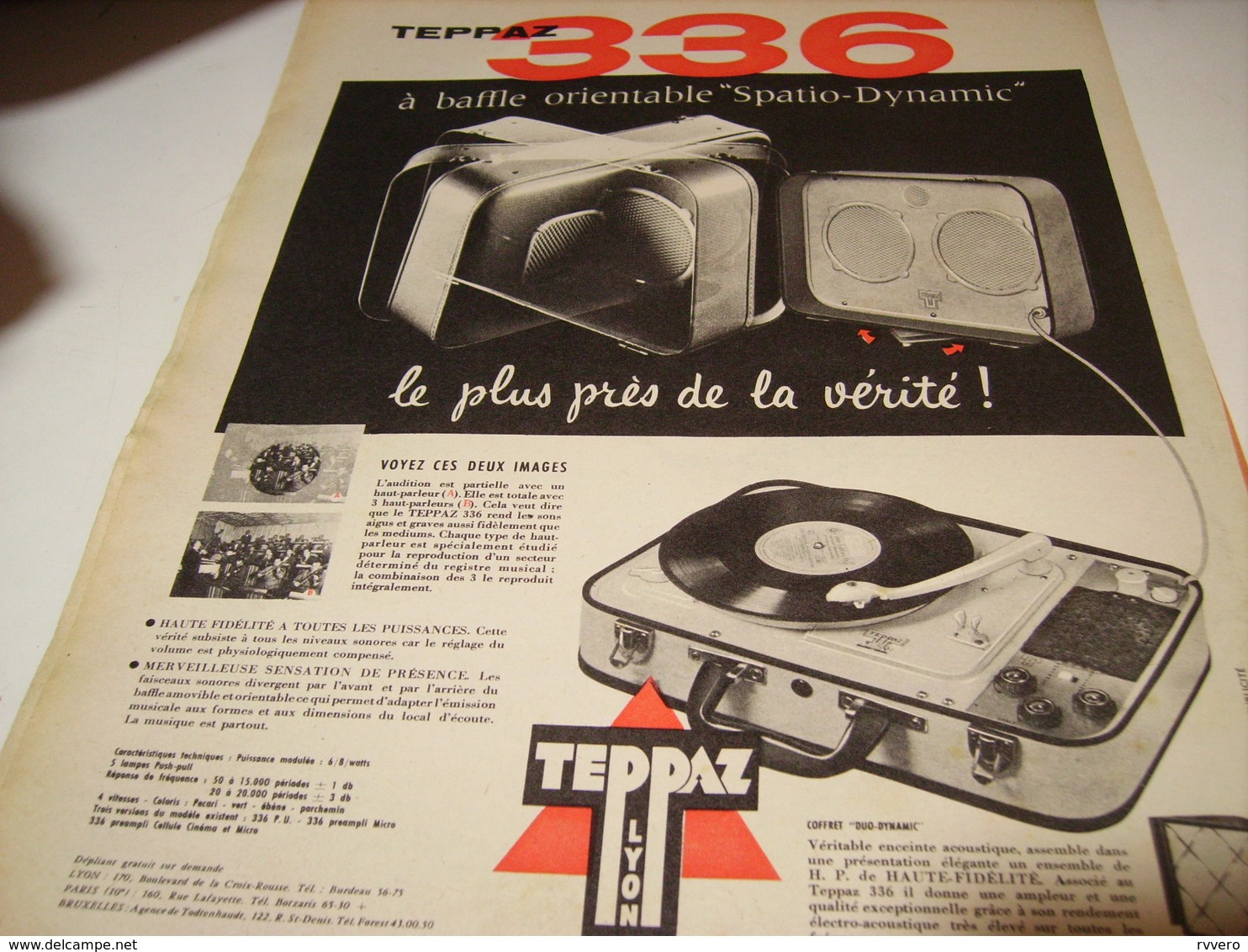 ANCIENNE   PUBLICITE ELECTROPHONE 336 DE TEPPAZ 1958 - Autres & Non Classés