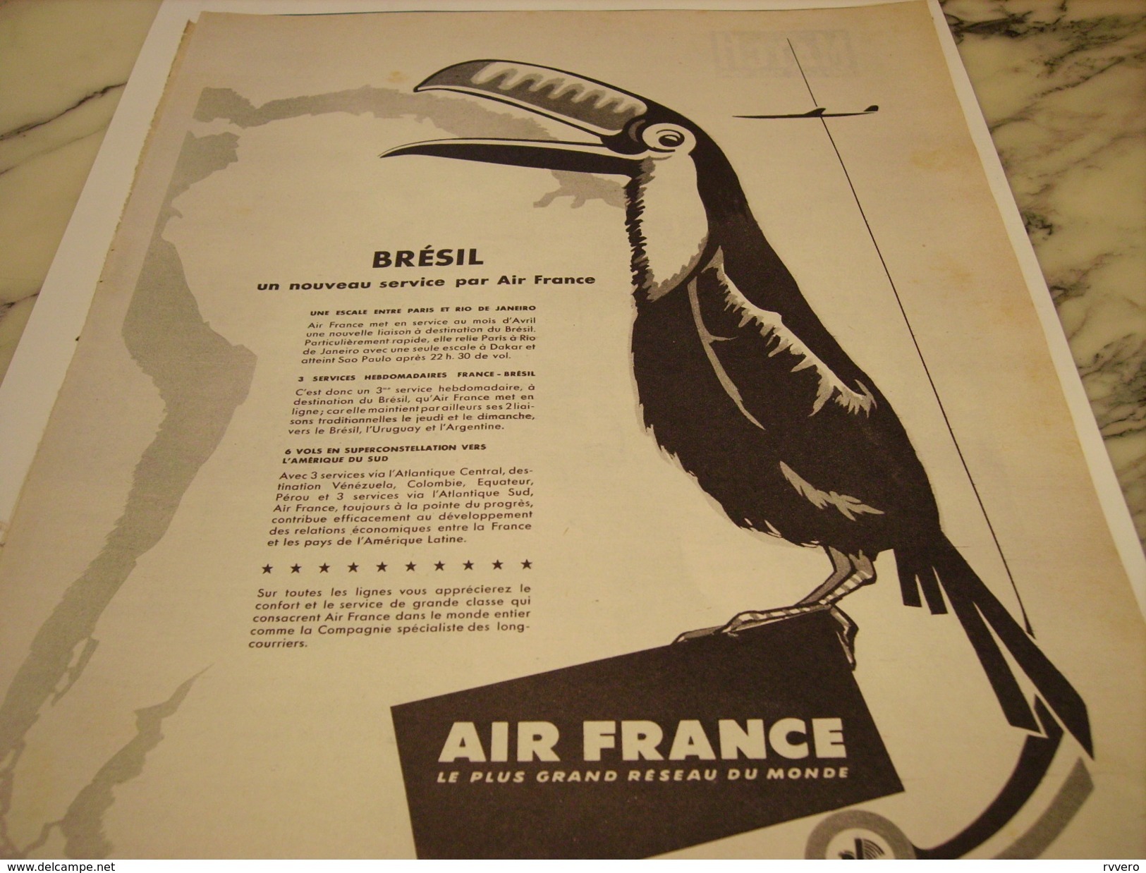 ANCIENNE PUBLICITE NOUVELLE DESTINATION BRESIL  AIR FRANCE   1958 - Publicités