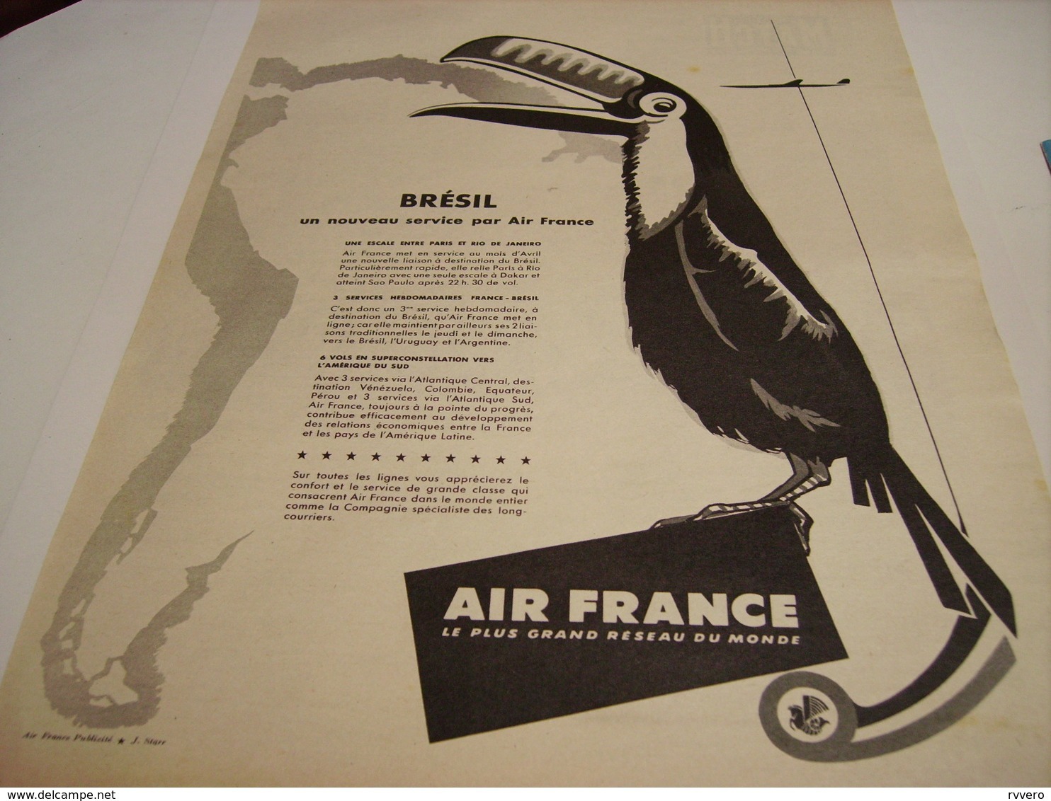 ANCIENNE PUBLICITE NOUVELLE DESTINATION BRESIL  AIR FRANCE   1958 - Publicités