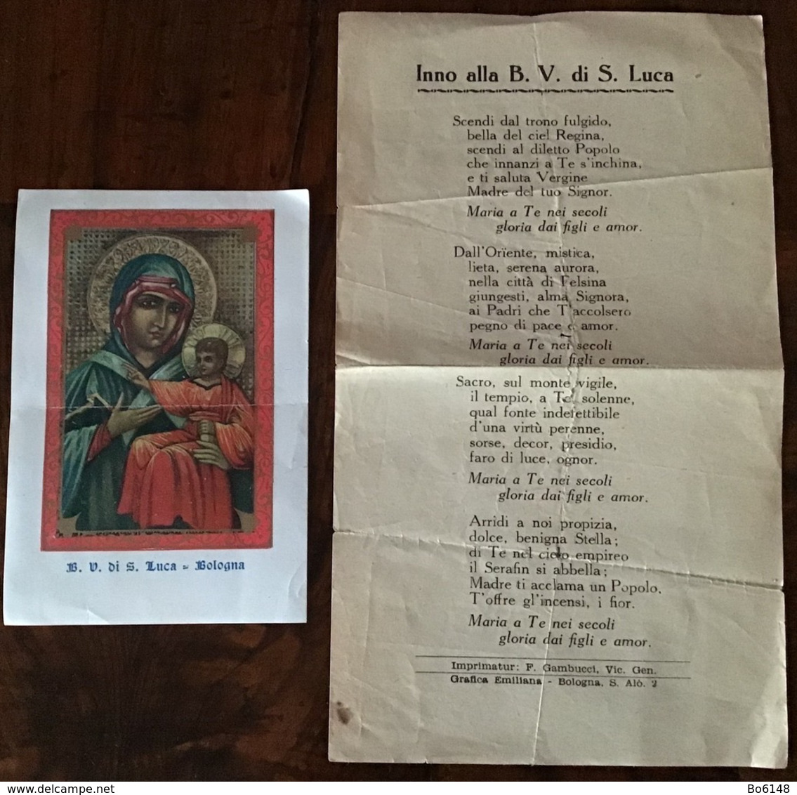 Antico Santino Holy Card “ B.V. Di SAN LUCA “ + Foglietto Inno Alla B.V.S.Luca - Devotion Images