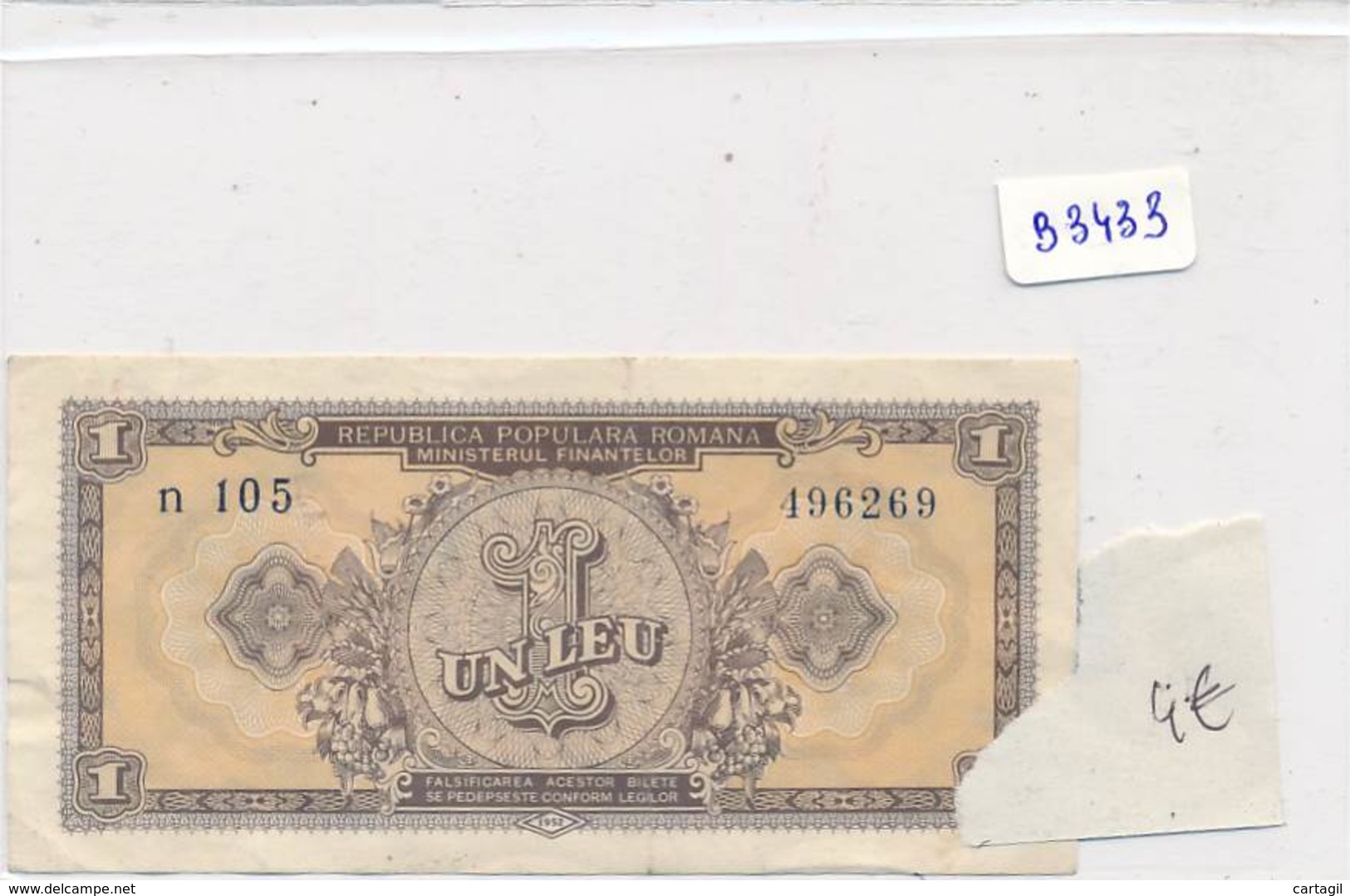 Billet - B3433 - Roumanie 1 Leu ( Catégorie,  Nature état ... Se Référer Au Double Scan) - Rumania