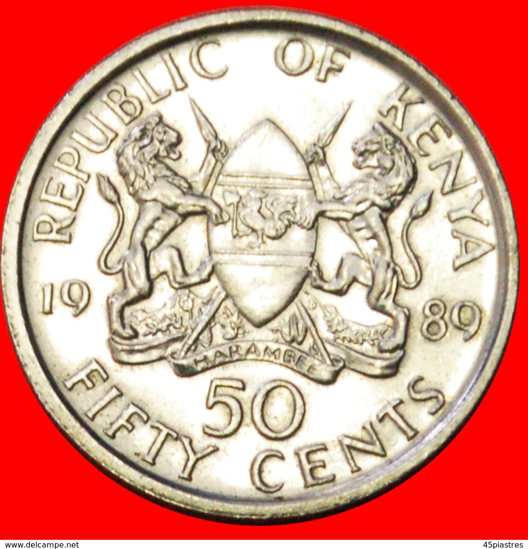 # COCK: KENYA ★ 50 CENTS 1989 MINT LUSTER! LOW START ★ NO RESERVE!  Daniel Toroitich Arap Moi (1978-2002) - Kenya