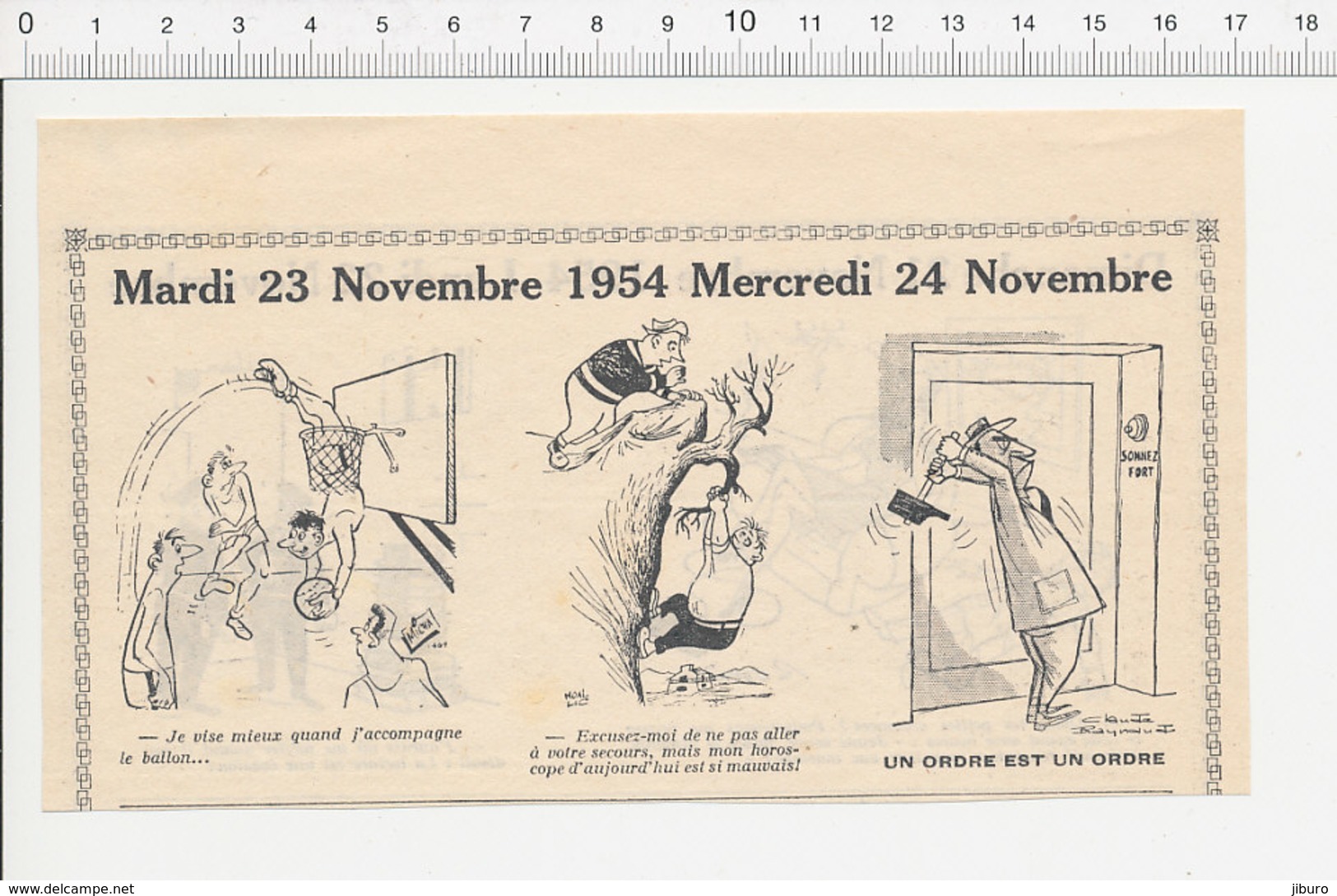 2 Scans 1954 Humour Sport Basket Horoscope Ancienne Sonnette Porte Lecture En Prison  223XB - Unclassified