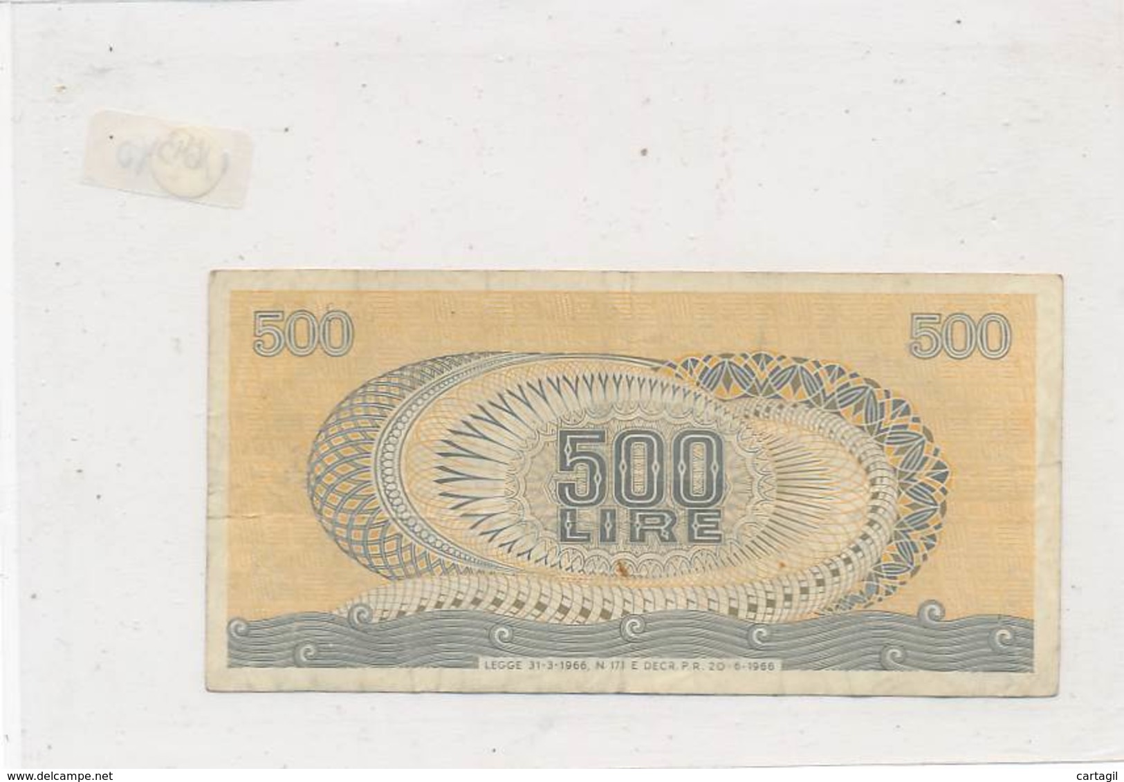 Billet - B3440 - Italie 500 Lire 1966  ( Catégorie,  Nature état ... Se Référer Au Double Scan) - Altri & Non Classificati