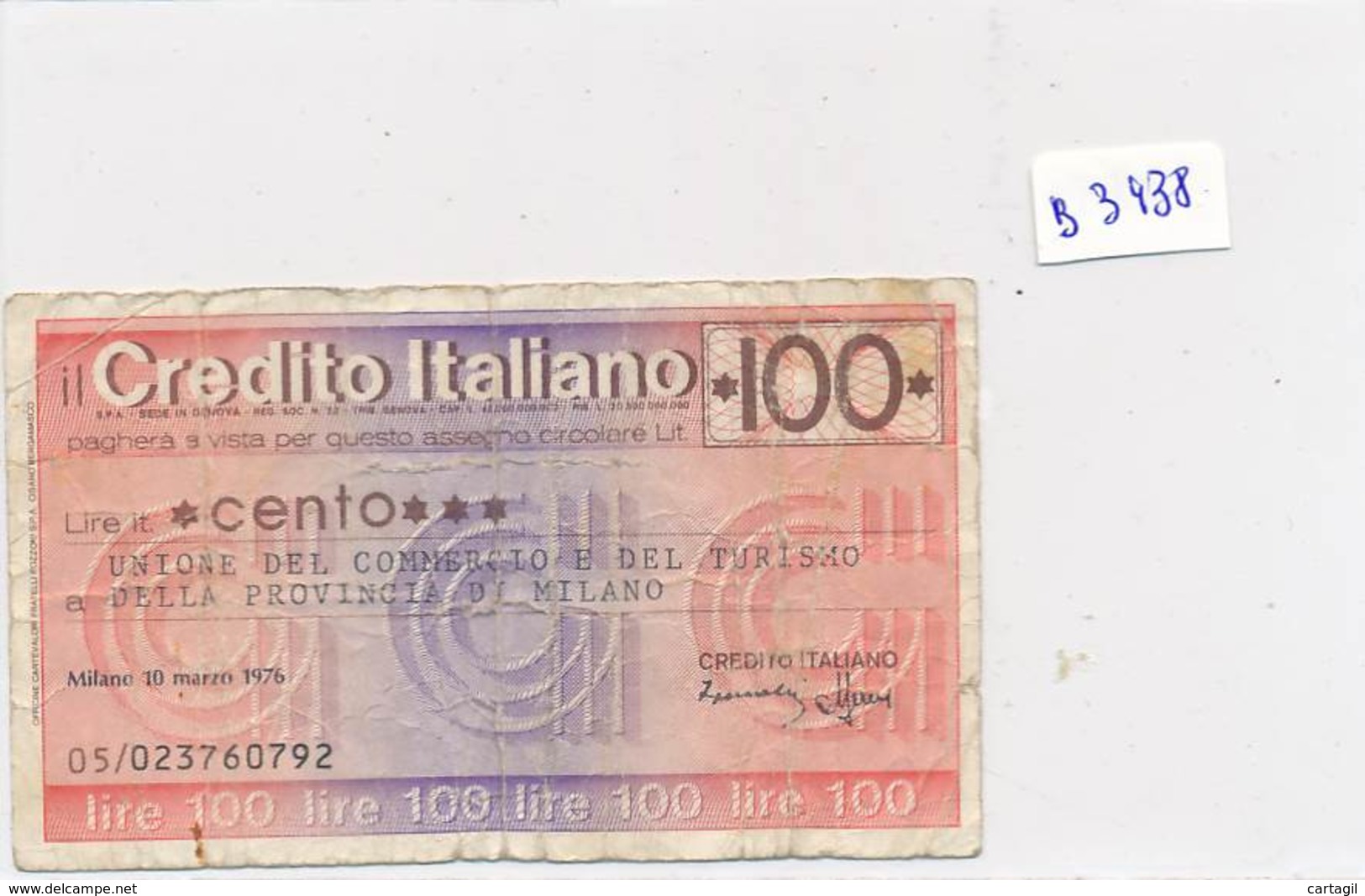 Billet - B3438 - Italie 100 Lire 1976  ( Catégorie,  Nature état ... Se Référer Au Double Scan) - Autres & Non Classés