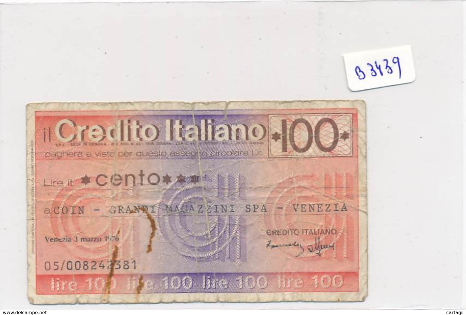 Billet - B3439 - Italie 100 Lire 1976  ( Catégorie,  Nature état ... Se Référer Au Double Scan) - Otros & Sin Clasificación