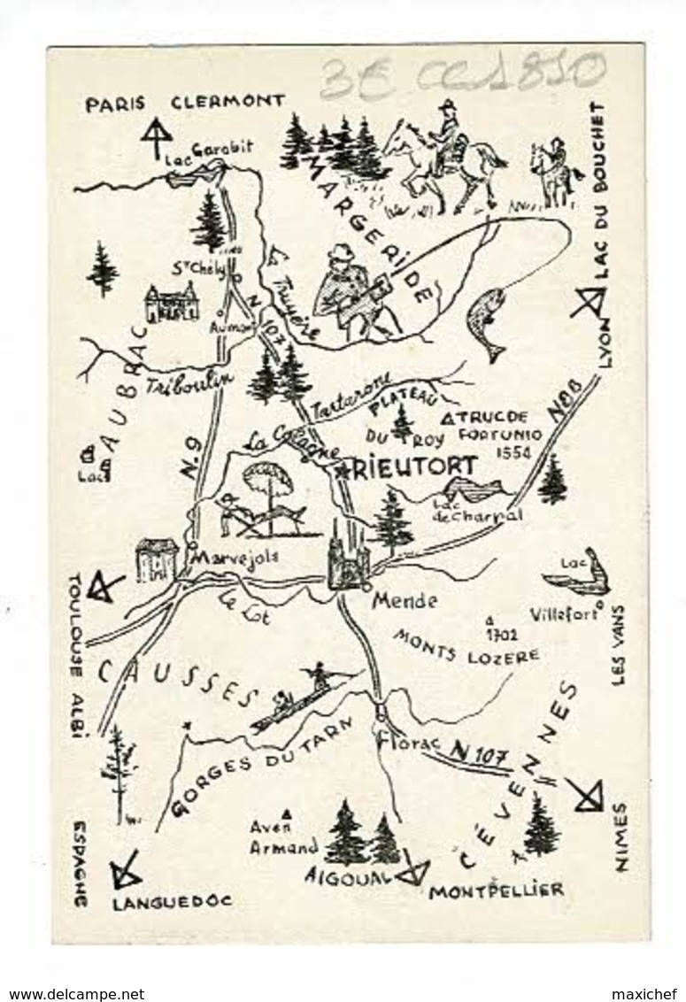 Etiquette (80 X 120 Mm) Hôtel Du Plateau Du Roy, Bar-Restaurant Chez Trauchessec - Rieutort De Randon (48) Plan Illustré - Etiketten Van Hotels