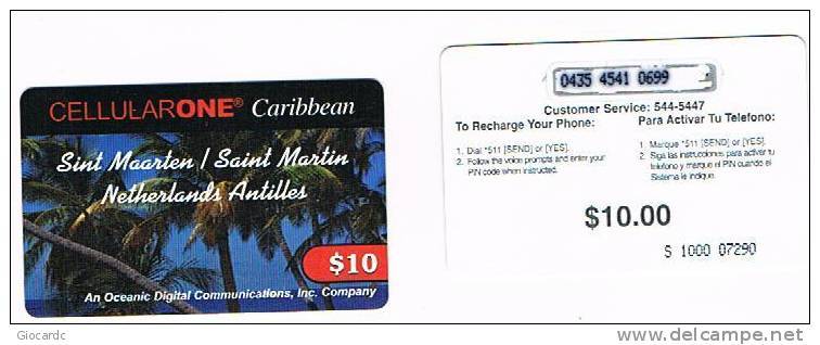 ST MAARTEN (ST. MARTIN)   - GSM RECHARGE CELLULAR ONE CARIBBEAN - PALM TREES (1 CODE IN BACK)  -   (USED)  -  RIF.  960 - Antille (Olandesi)