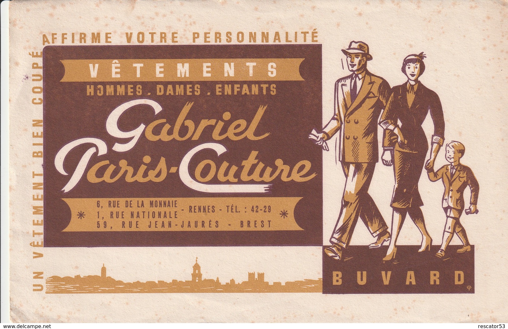 Rare Buvard Vêtements Gabriel Paris-Couture - Autres & Non Classés