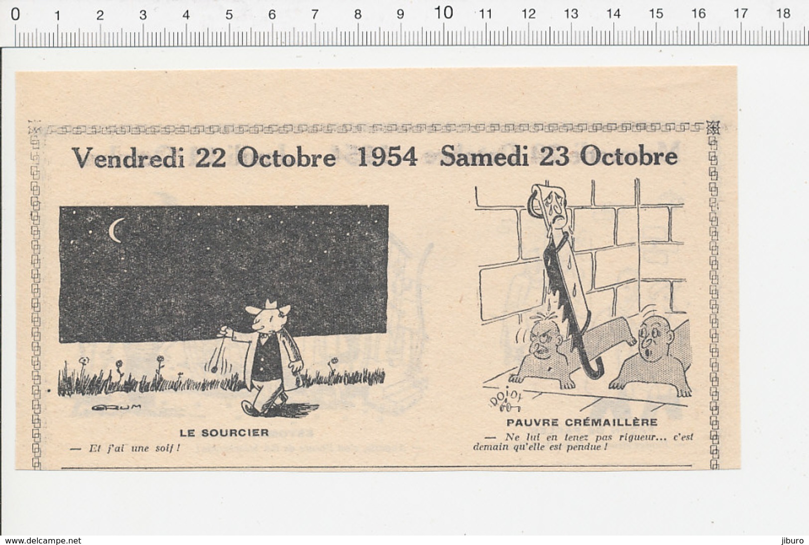 2 Scans 1954 Humour Bicarbonate Avaleur De Sabres Roulotte Forains Publicité Café Pendule Sourcier Crémaillère  223XC - Non Classés