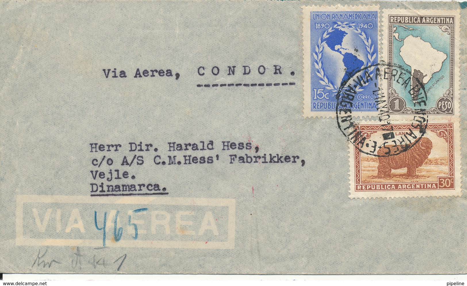 Argentina Nazi Censored Air Mail Cover Sent To Denmark 1-5-1940 Good Franked - Airmail