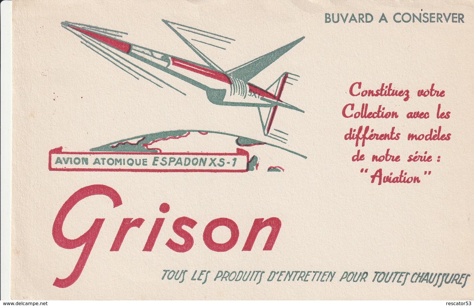 Rare Buvard Grison Entretien Chaussures Avion Atomique Espadon XS-1 - Autres & Non Classés