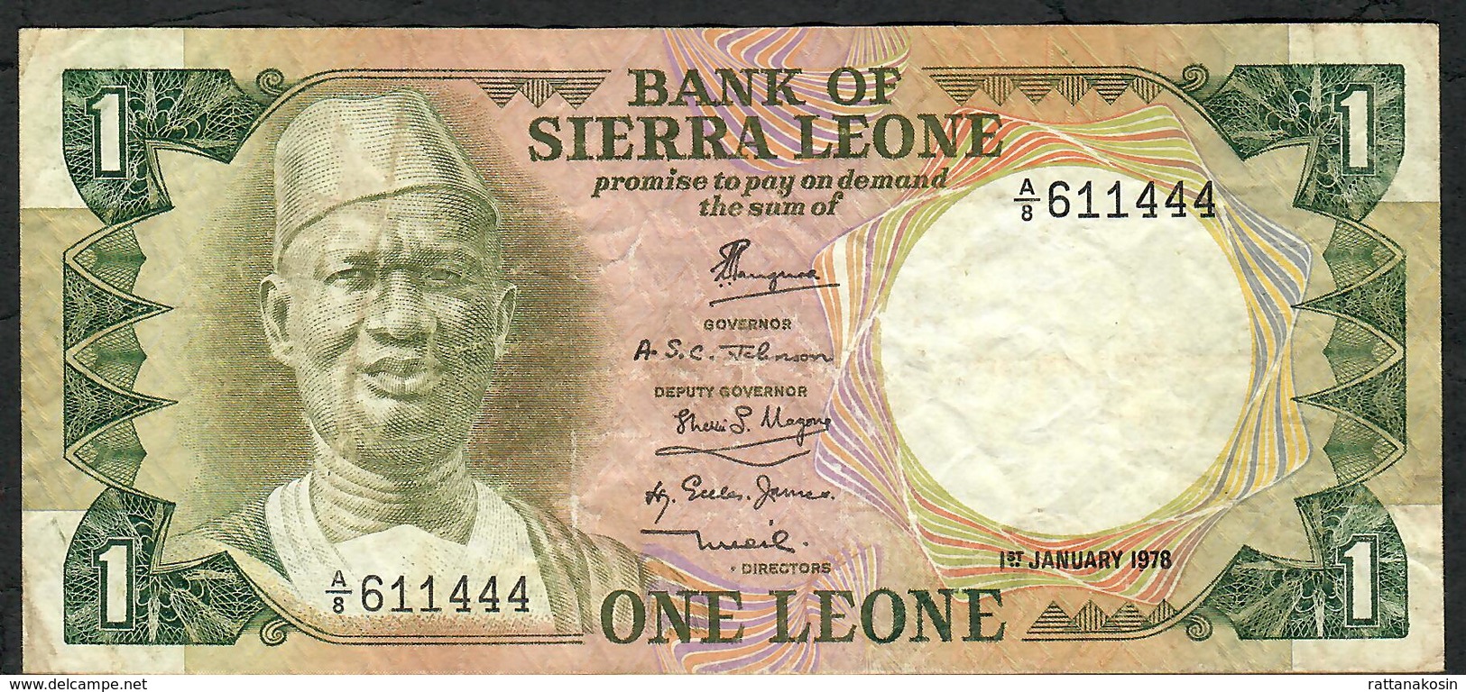 SIERRA LEONE P5b 1 Leone 1978  #A/8 FIRST PREFIX    FINE    NO P.h. ! - Sierra Leone