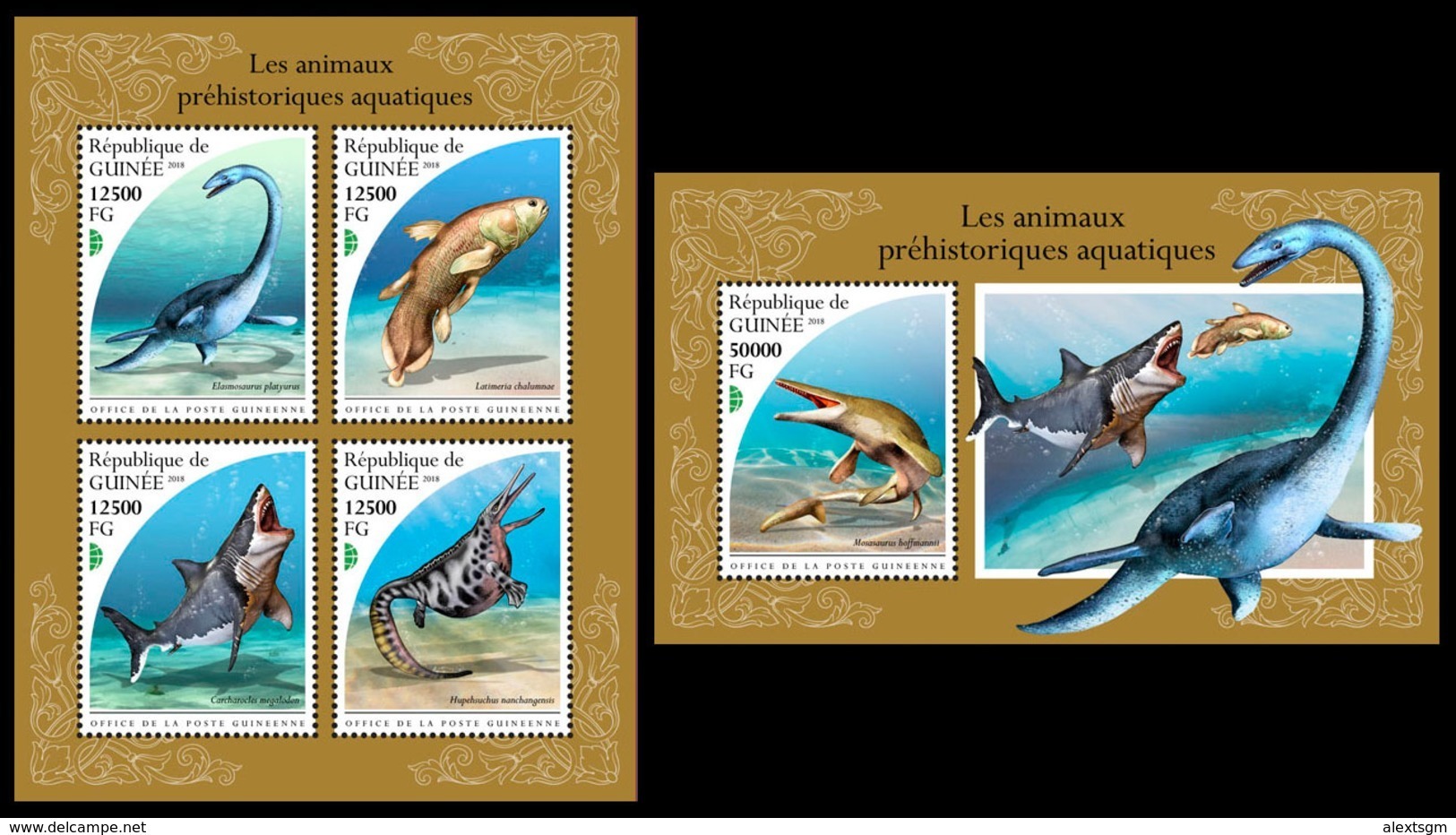 GUINEA 2018 - Prehistoric Fishes: Shark, Coelacanth. M/S + S/S. Official Issue - Poissons