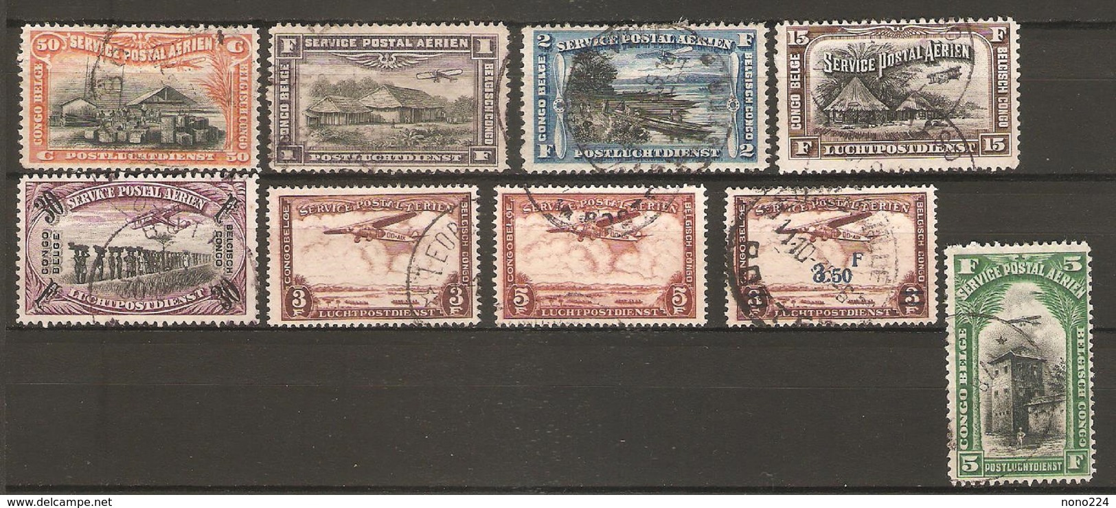 9 Timbres De 1920/34 ( Congo-Belge / Poste Aérienne ) - Oblitérés