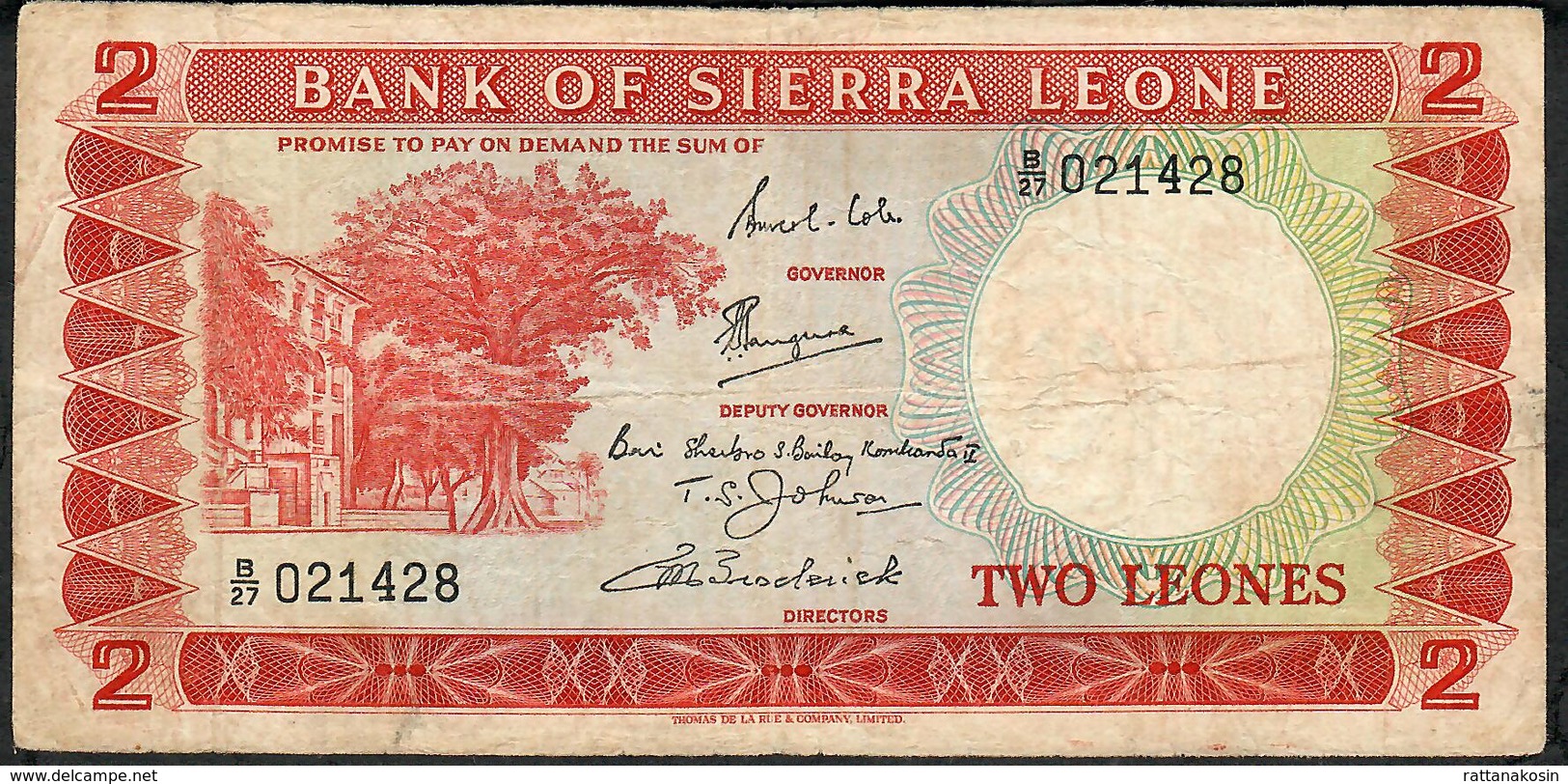 SIERRA LEONE P2b 2 Leones 1967 Signature 2   # B/27    VF No P.h. - Sierra Leone