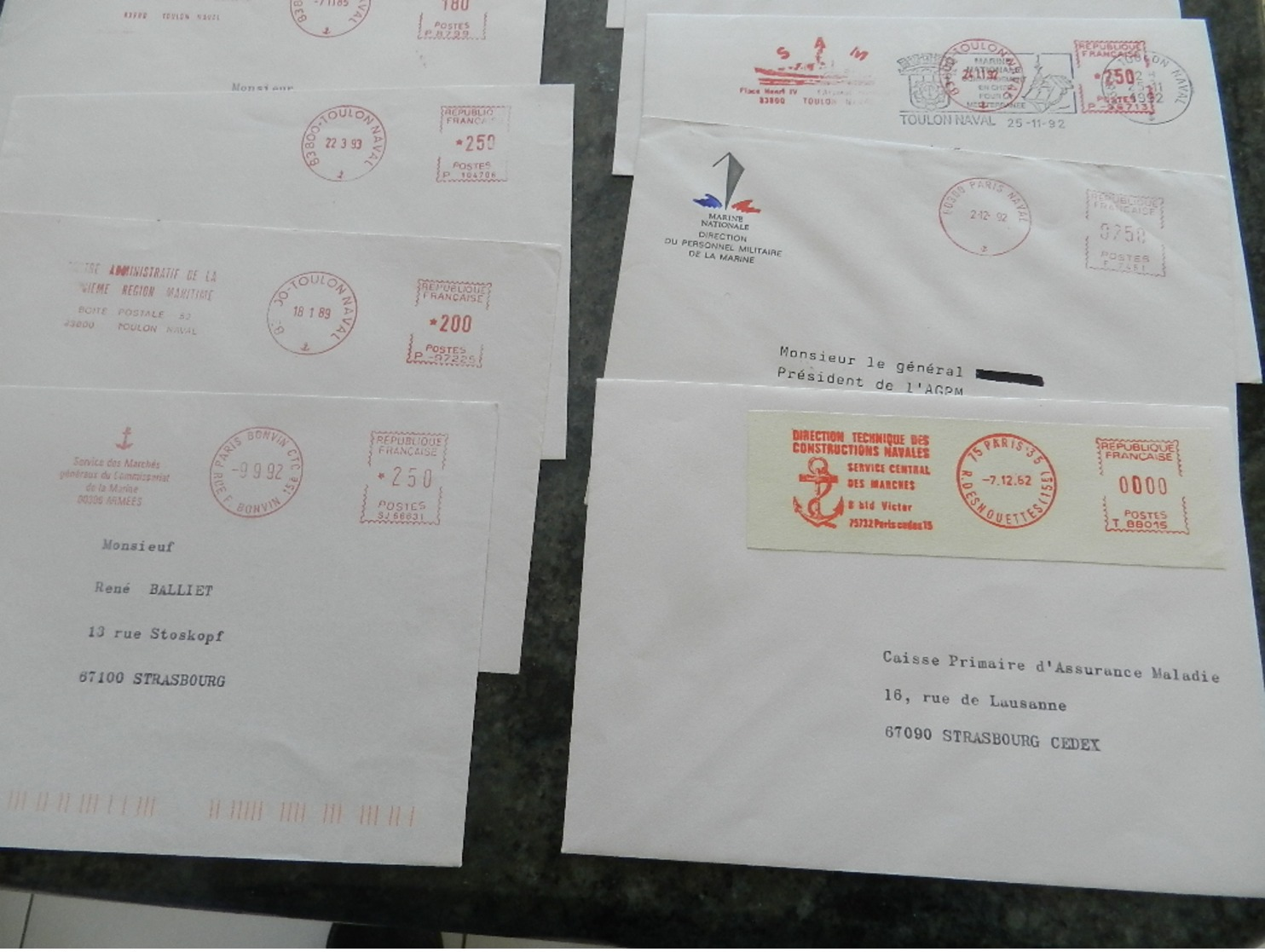 lot de 107 LETTRES poste navale empreintes machine TOULON/CHERBOURG/BREST...voir les photos