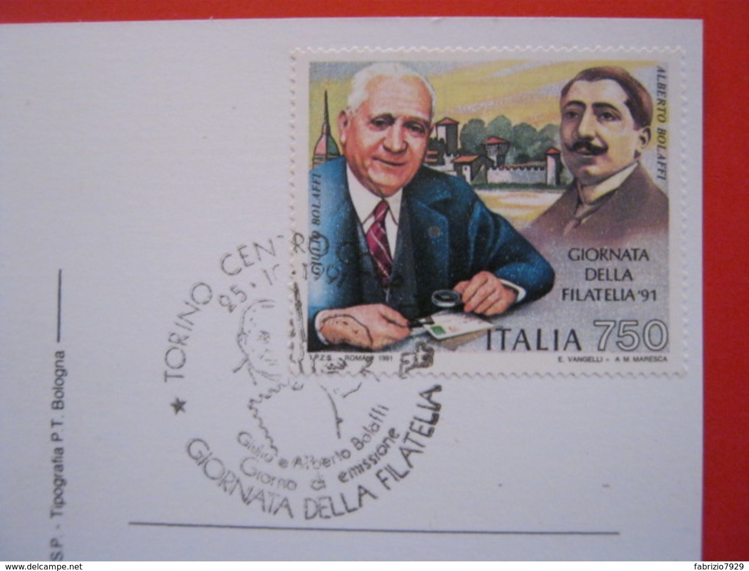 A.01 ITALIA ANNULLO - 1991 TORINO GIORNATA DELLA FILATELIA FDC GIULIO E ALBERTO BOLAFFI - Giornata Del Francobollo