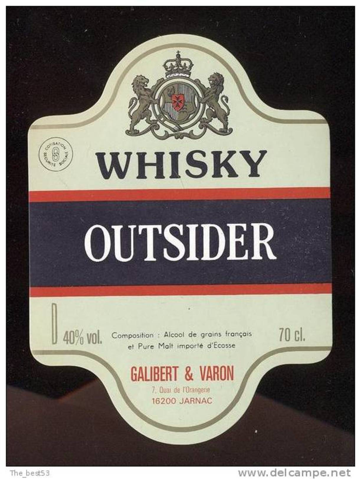 Etiquette  Whisky    -   Outsider  -  Galibert Et Varon  Jarnac  (16) - Whisky