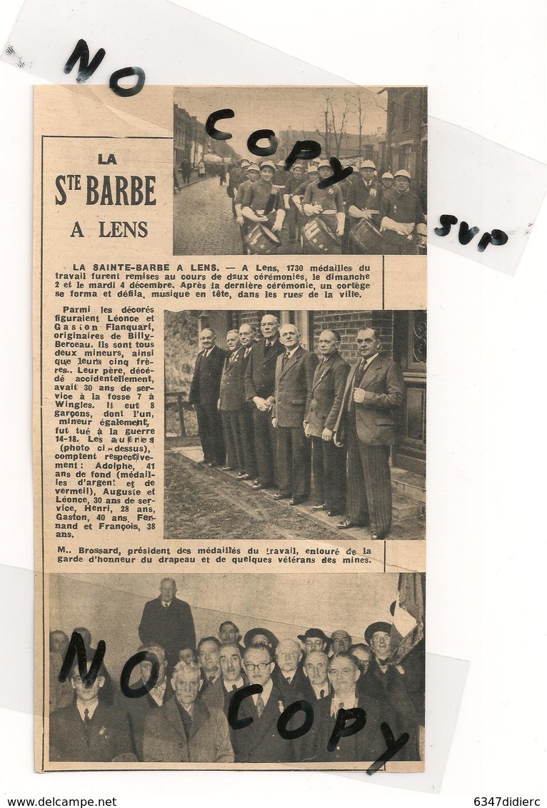 HISTOIRE DE LENS . ARTICLE DE LA REVUE NORD FRANCE ENTRE 1949. FETE DE LA STE BARBE. MINEURS - Documents Historiques