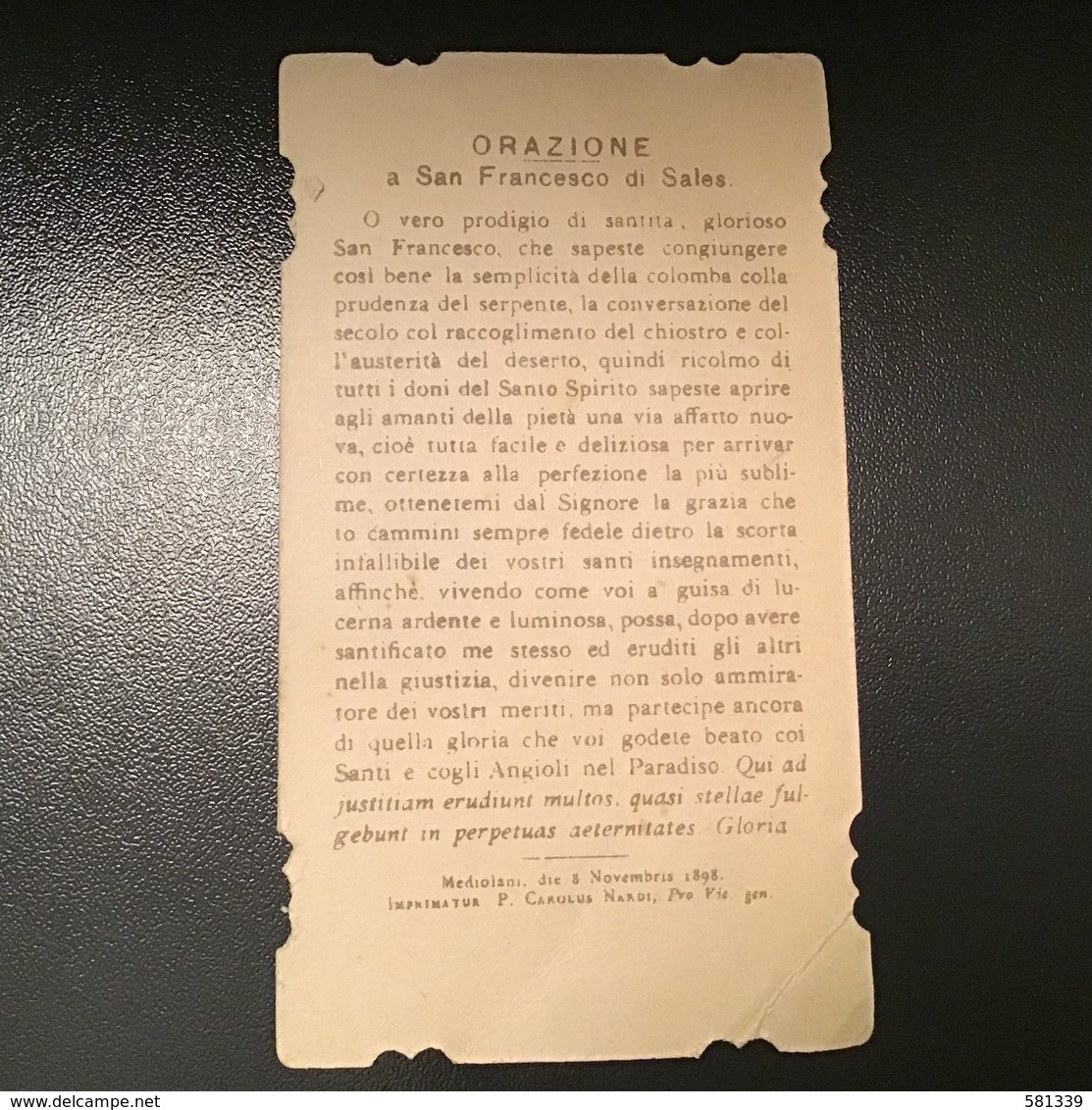 Antico Santino Holy Card “ S. FRANCESCO DI SALES “  ESA N.1088 - Santini