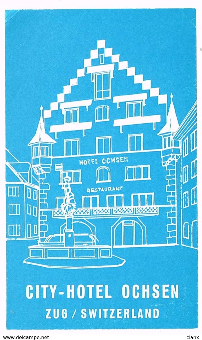 CITY-HOTEL OCHSEN ZUG Ca. 1940 Etiquette De Bagages - Hotel-Etikette - Suisse - Schweiz - Etiquettes D'hotels