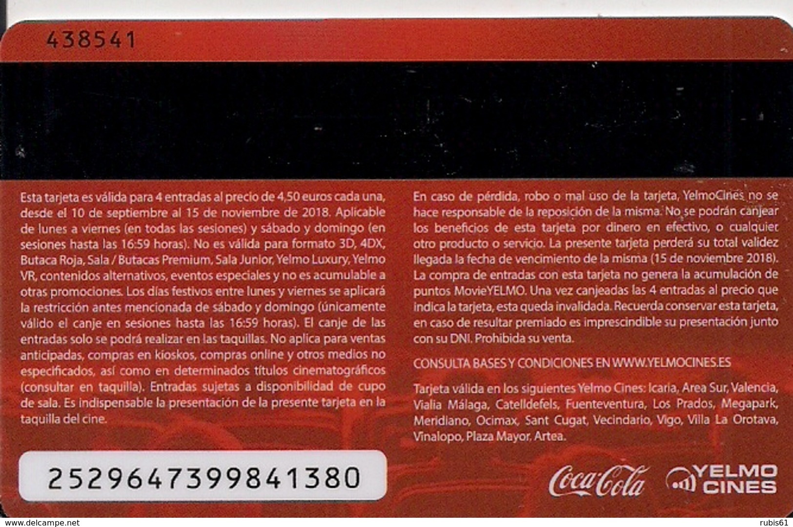 TARJETA CINE ,COCHE ,COCA-COLA - Non Classés