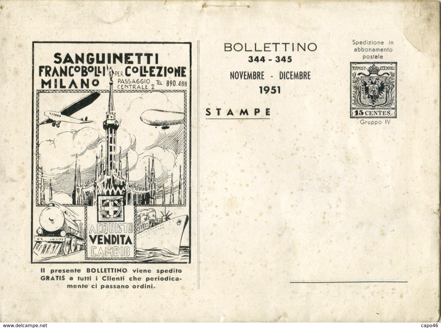 CF 14 - BOLLETTINO MENSILE NOVEMBRE DICEMBRE 1951 A. R. SANGUINETTI - 8 PAGINE + COP - Italy