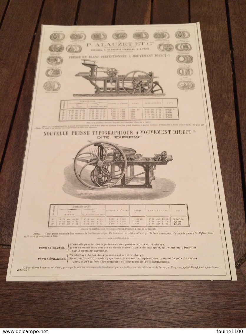 Presses Presse D' Imprimerie Impression Typographique Illustré ALAUZET Et Cie 7 Rue Bréa Et 4 Passage Stanislas à PARIS - Imprimerie & Papeterie