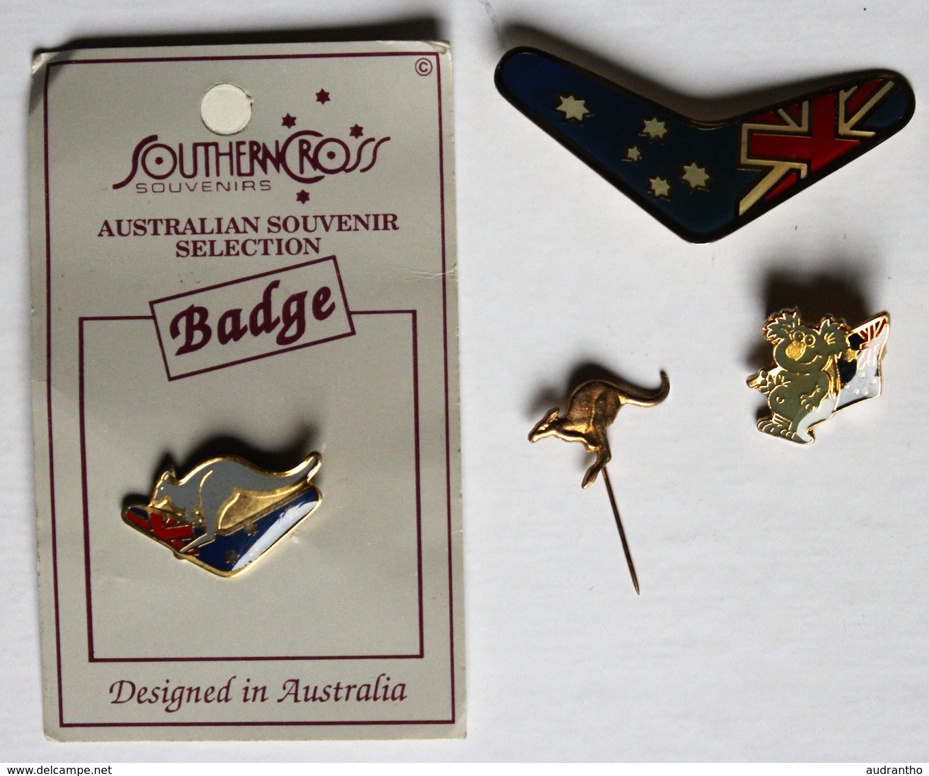 4 Broches Badges Pin's Australie Boomerang Kangourou Koala Australia Peint Main Hand Painted - Lots