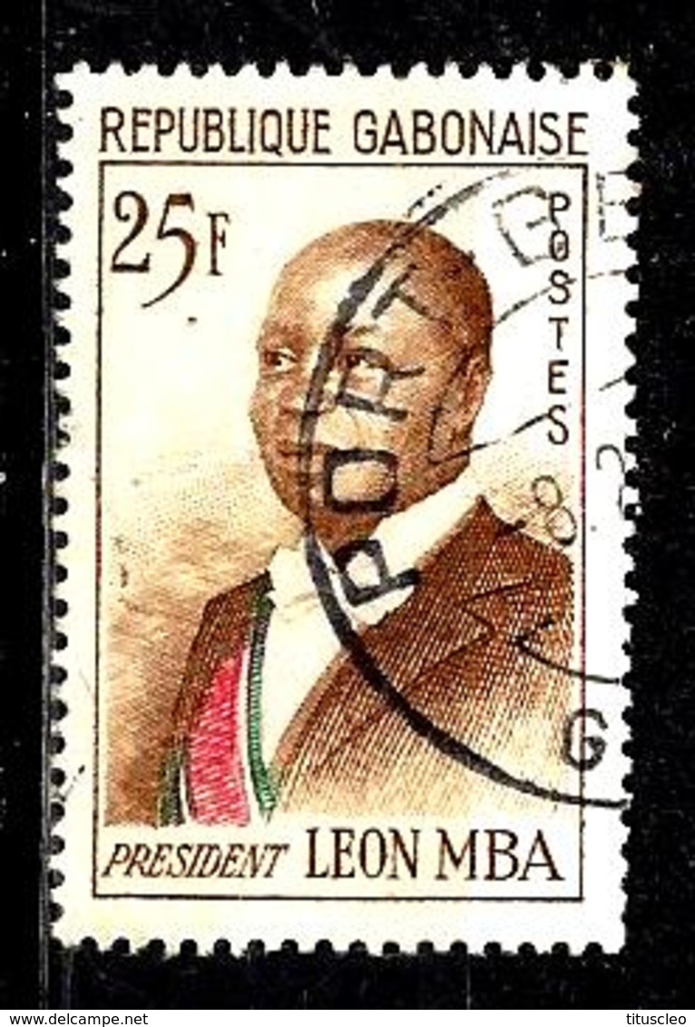 GABON 159B° 25f Brun, Vert Et Rouge Président Léon Mba (10% De La Cote + 0,25) - Gabon (1960-...)