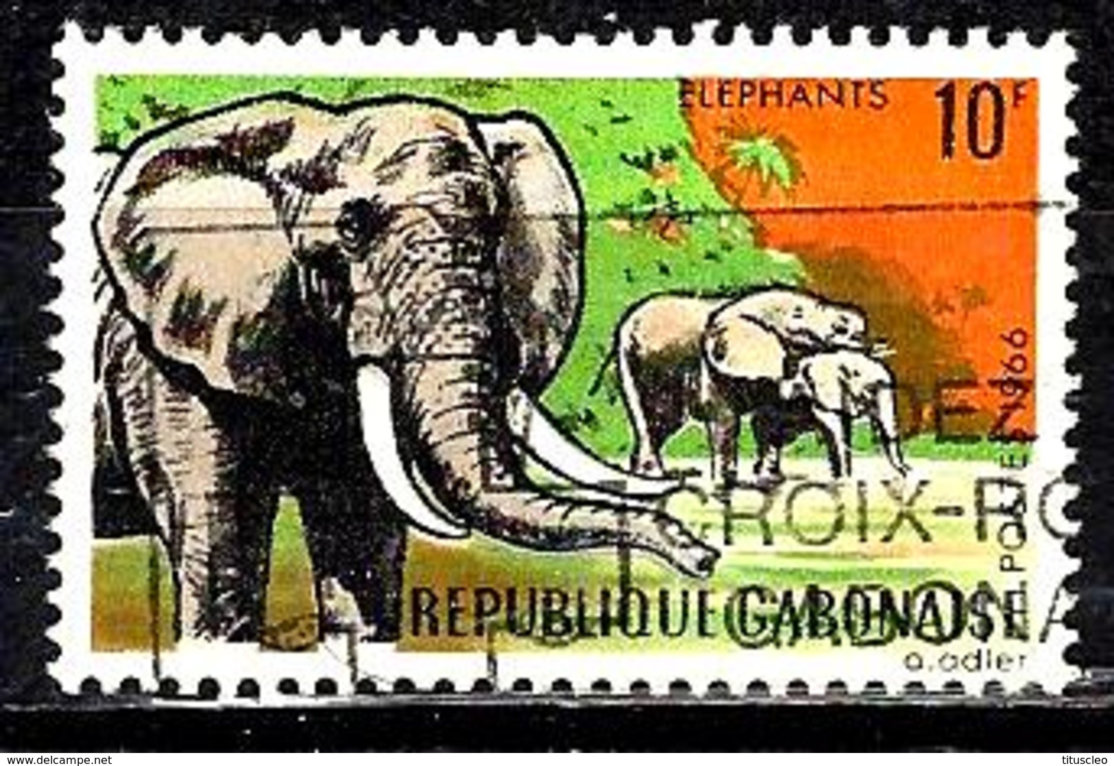 GABON 206° 10f Animaux Éléphants (10% De La Cote + 0,25) - Gabon (1960-...)