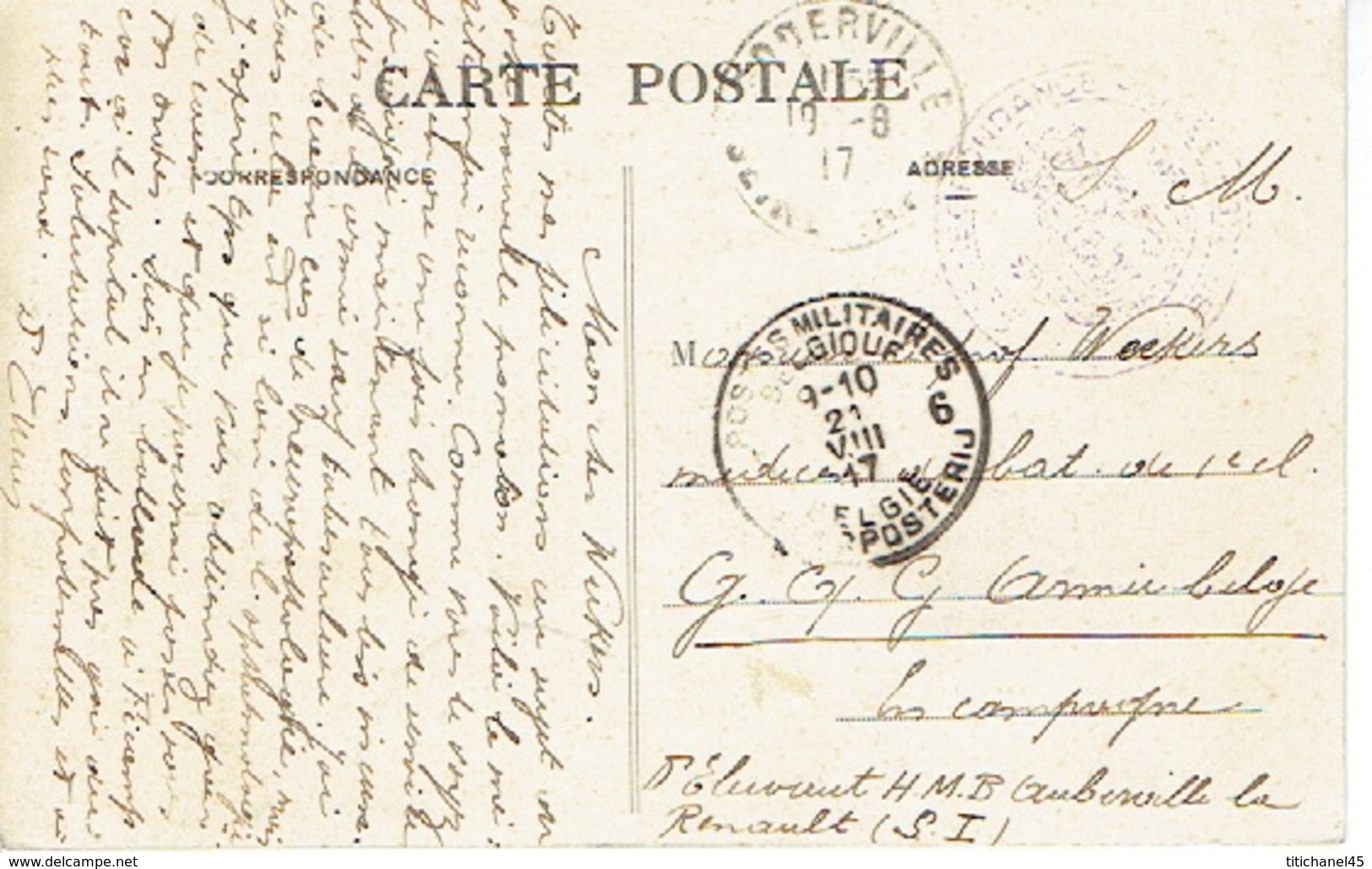 Cachet Corresp. Pr ARMEE BELGE + POSTES MILITAIRES BELGIQUE Sur Carte S.M. De FECAMP à AUBERVILLE Prof WEEKERS Médecin - Armée Belge