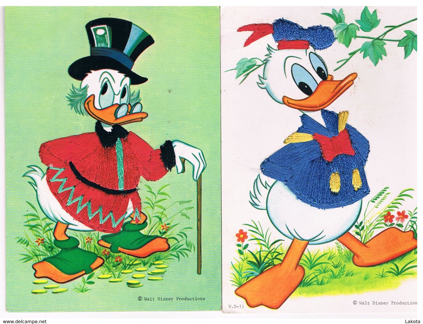 2 CPM Brodées Walt Disney Donald Duck Et Oncle Picsou - Brodées