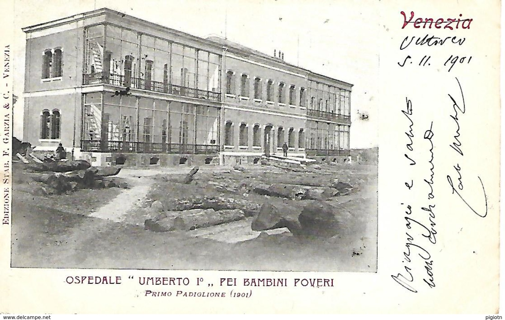 VE422 - VENEZIA - OSPEDALE UMBERTO I° PEI BAMBINI POVERI - FORMATO PICCOLO -  VIAGGIATA 1901 - Venezia