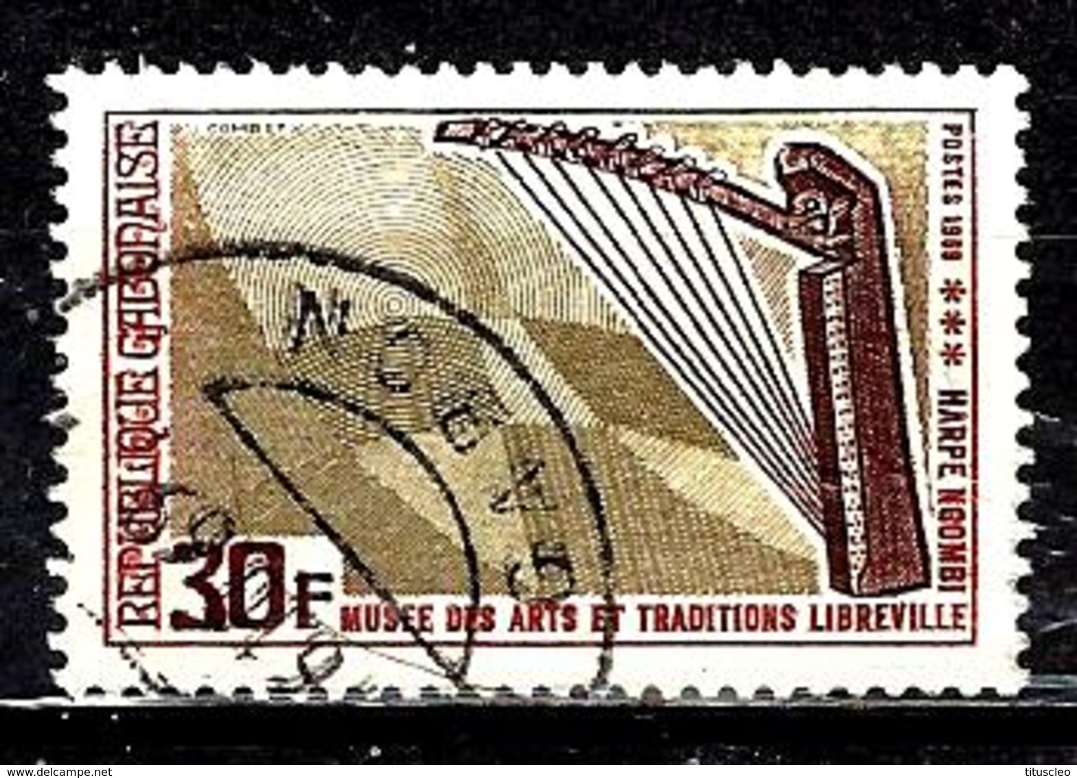 GABON 240° 30f Rouge-brun, Olive Et Violet-brun Musée Des Arts Et Traditions à Libreville Harpe N (10% De La Cote + 0,25 - Gabon (1960-...)