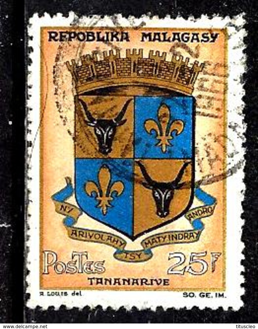 MADAGASCAR 392° 25f Or, Chamois, Bleu Et Noir Armoiries Tananarive (10% De La Cote + 0,25) - Madagascar (1960-...)
