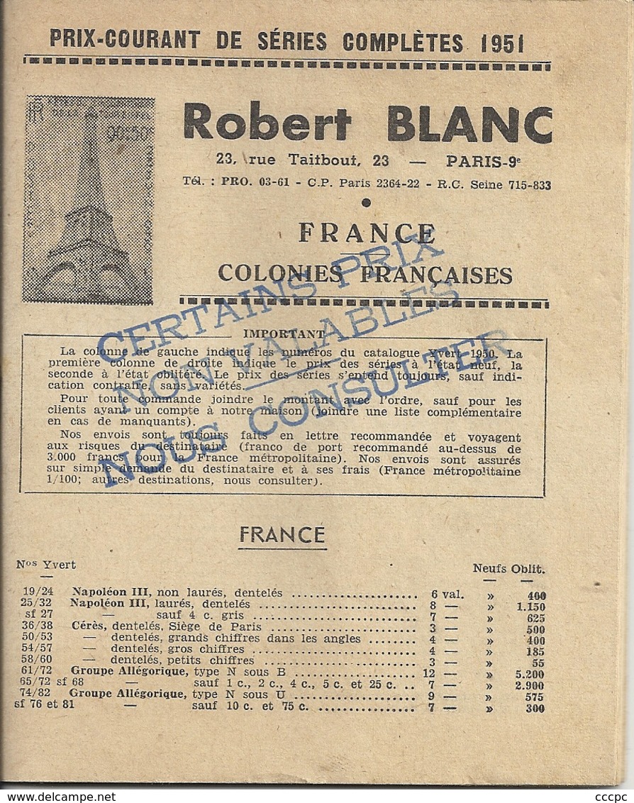 Mini Catalogue De Timbre Robert Blanc France Et Colonies Françaises - France