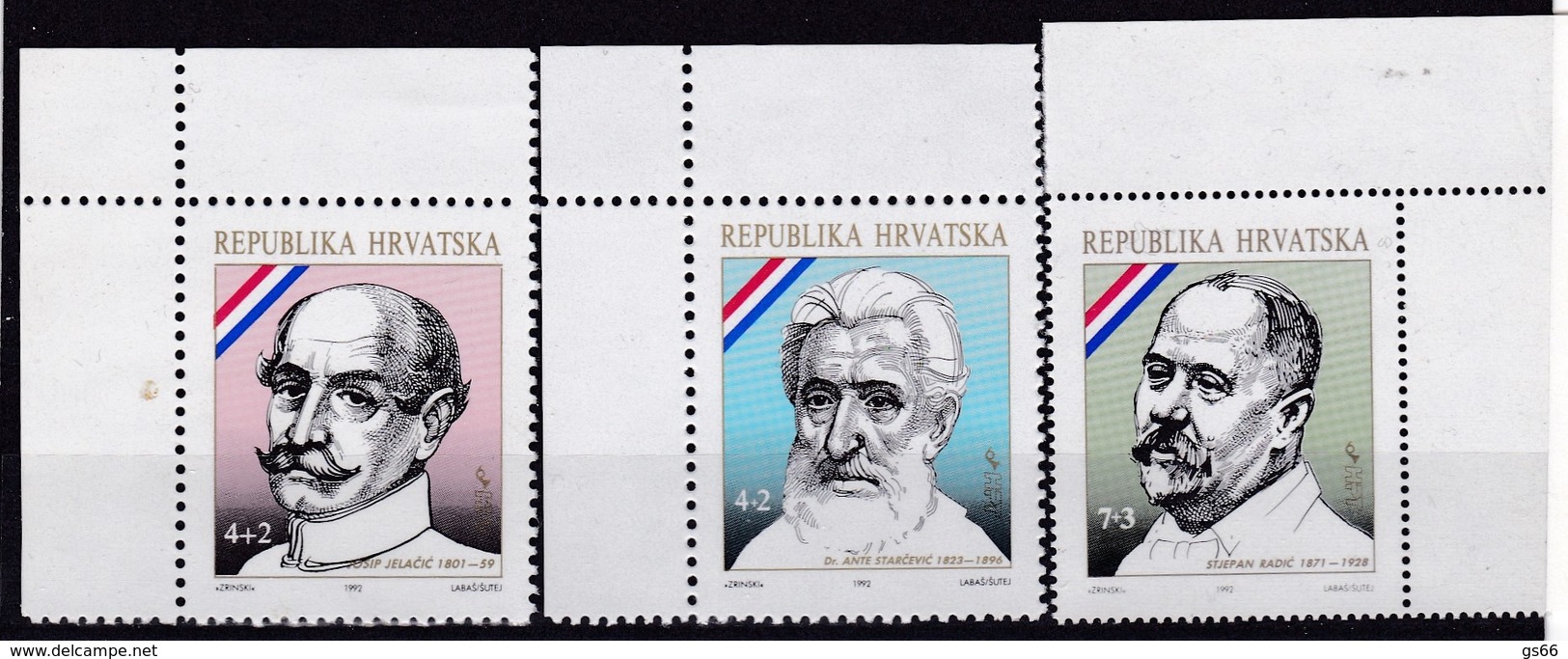 KROATIEN, 1992, 187/191/192, Bedeutende Persönlichkeiten. MNH **, - Kroatien