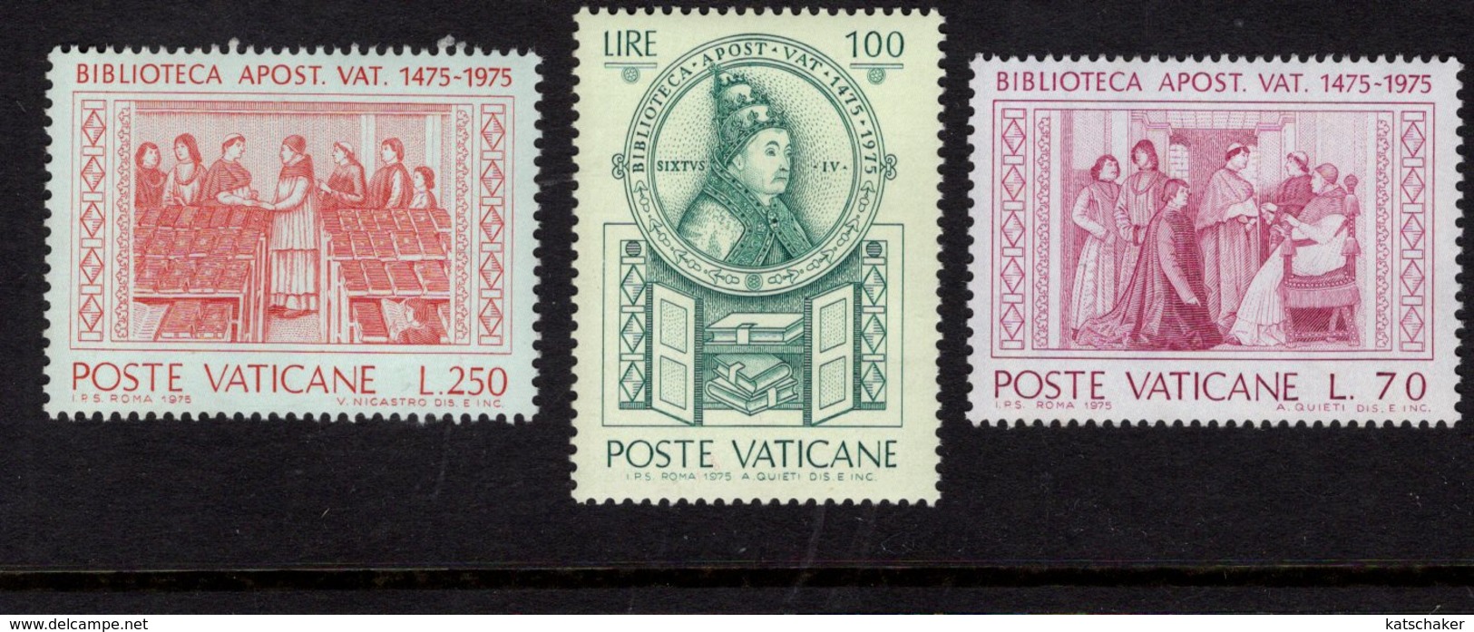 684615100 VATICAN 1975 POSTFRIS MINT NEVER HINGED POSTFRISCH EINWANDFREI SCOTT 582 584 FIRST LIBRARIAN SACCHI - Neufs