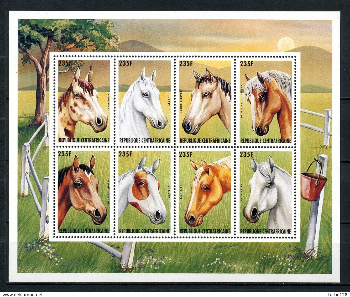 Centrafricaine 1997  N° 1189/1196 ** Neufs MNH Superbes C 10 € Faune Chevaux Horses Arabe Mustang Poney Animaux - Centrafricaine (République)