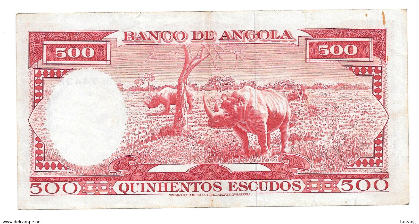 Billet De Quinhentos Escudos (500 Escudos) ANGOLA 1962 (Rhinocéros) - Angola