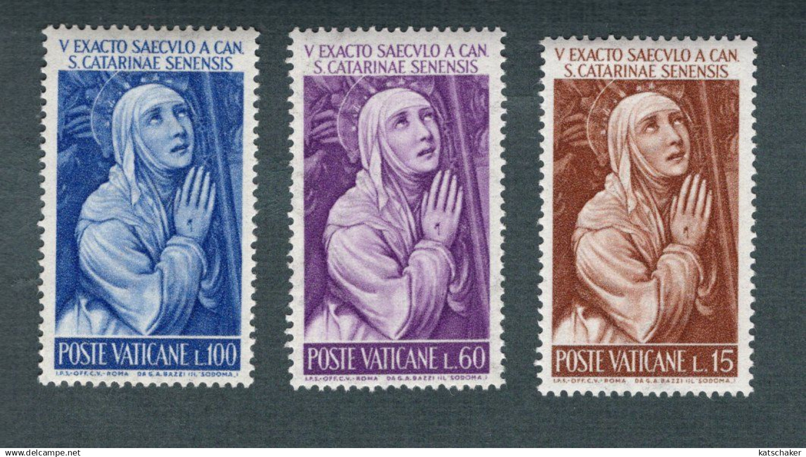 684616621 VATICAN 1967 POSTFRIS MINT NEVER HINGED POSTFRISCH EINWANDFREI SCOTT 335 337 ST CATHERINE OF SIENA - Neufs