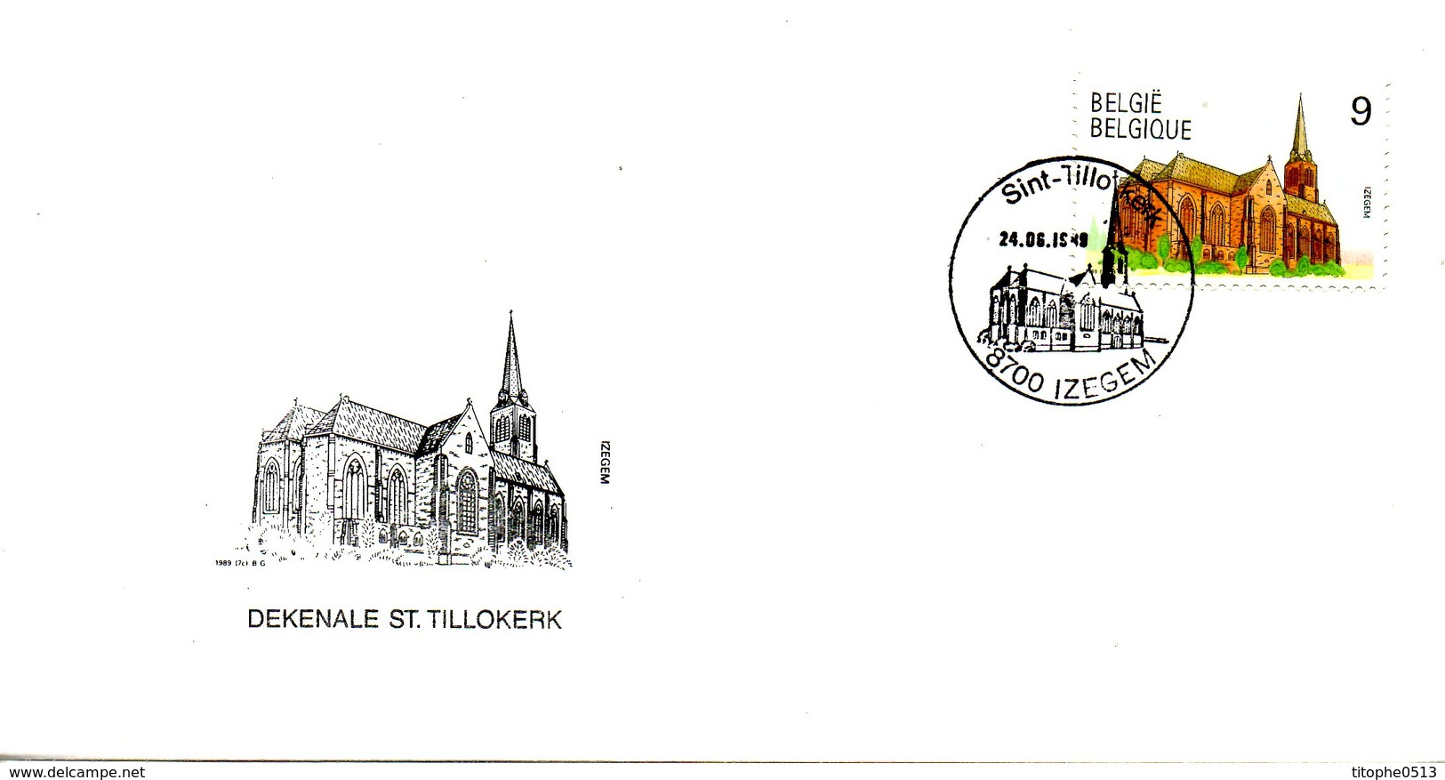 BELGIQUE. N°2328 De 1989 Sur Enveloppe 1er Jour. Eglise De Izegem. - Churches & Cathedrals