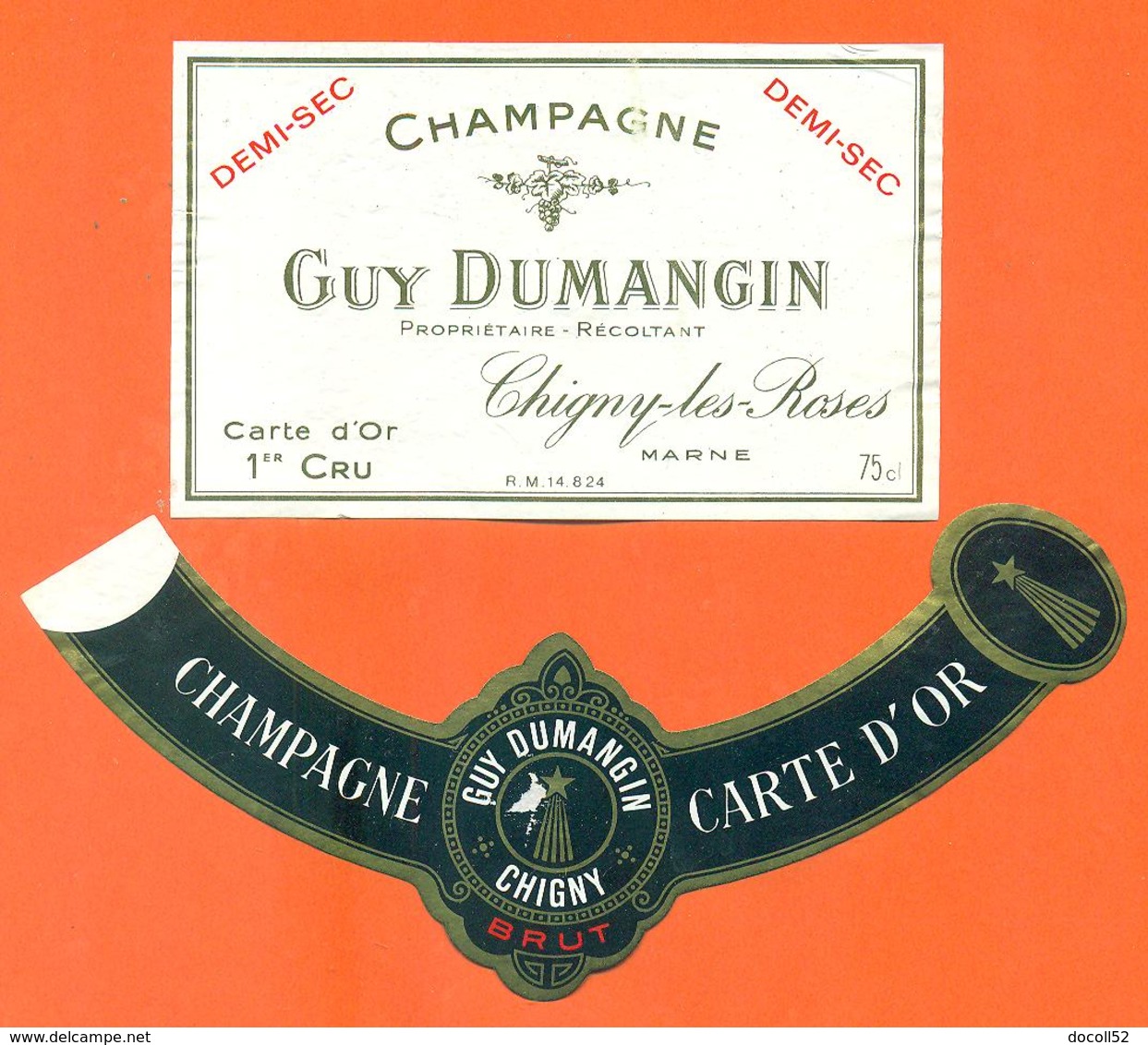 étiquette + Collerette De Champagne Demi Sec Guy Dumangin à Chigny Les Roses - 75 Cl - Champagne