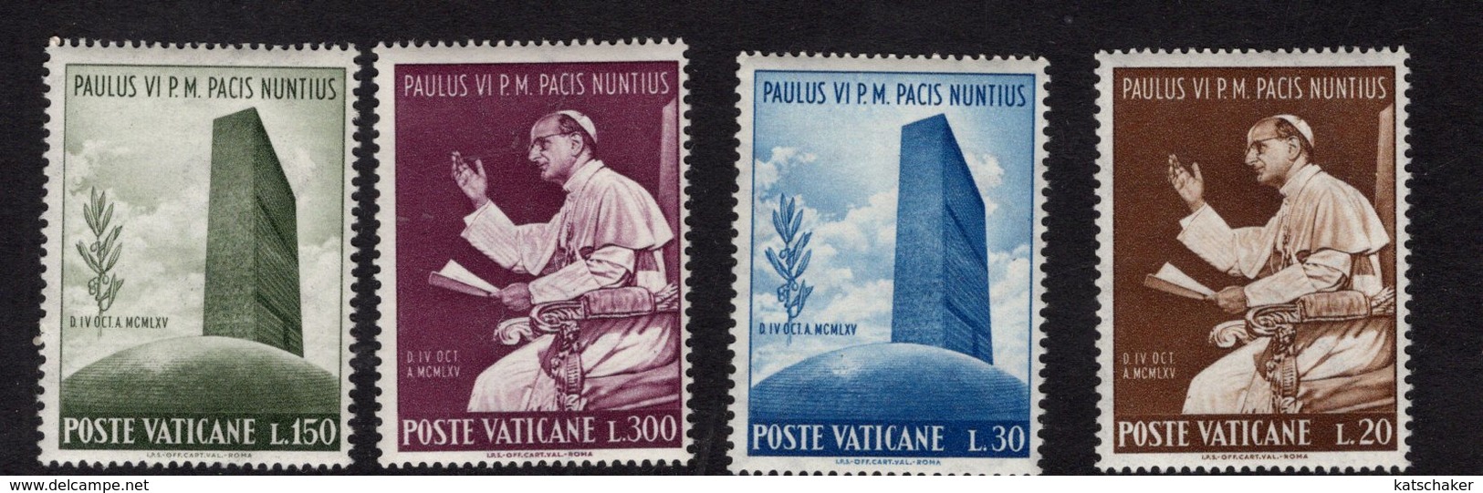 684622819 VATICAN 1965 POSTFRIS MINT NEVER HINGED POSTFRISCH EINWANDFREI SCOTT416 419 POPE PAUL VI AT THE UN - Neufs